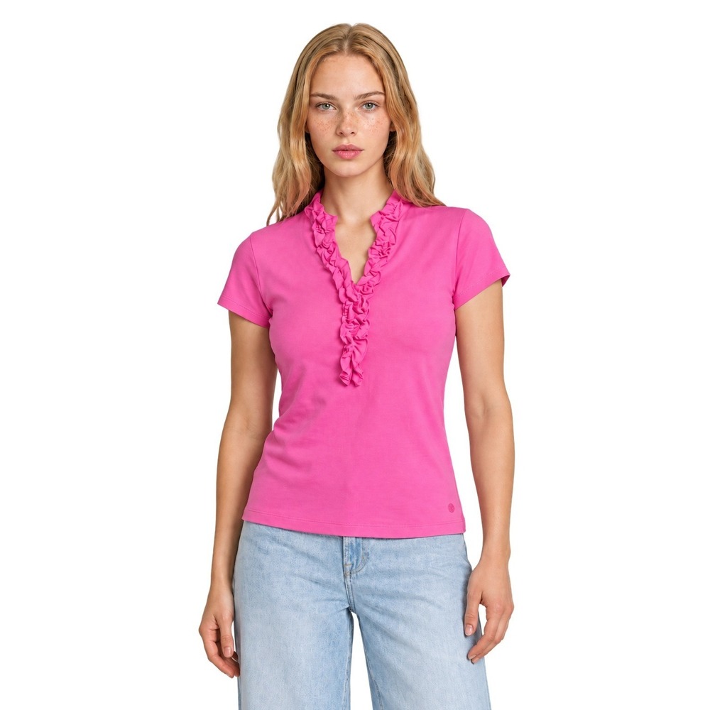 Lilly Pulitzer Polo Top Women's Size XS Pink Luxletic Ruffle V Neck Short Sleeve